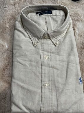 New Large Ralph Lauren Button-Down Shirt in Cream Cotton and Linen